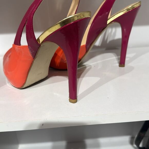 Audrey Vibrant Orange and Pink Slingback Heels - Picture 2 of 5